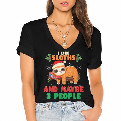 Sloth For Sloth Lover Men Women Kids Introverts Women's Jersey Short Sleeve Deep V-Neck Tshirt - Raresse