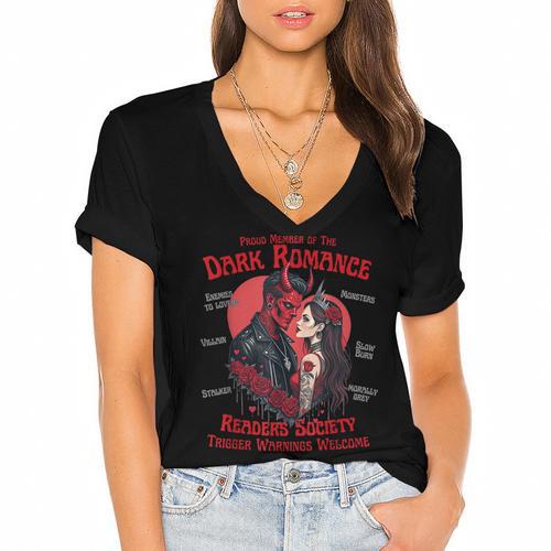 Smutty Book Merch For Spicy Book Lovers Adults Small Modern Classic Fit T-Shirt Round Neck Short Sleeve Cotton Blend Polyester Blend Themed Women's Jersey Short Sleeve Deep V-Neck Tshirt				 - Bookorys