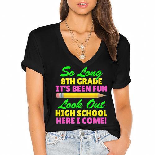 So Long 8th Grade Hello High School Graduation Women's Jersey Short Sleeve Deep V-Neck Tshirt				 - Best Gift Smart