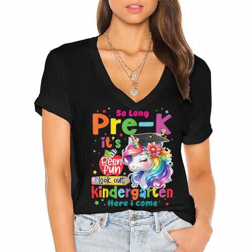 So Long Prek Pre-K Graduation Graduate Unicorn Kids Girls Women's Jersey Short Sleeve Deep V-Neck Tshirt				 - Best Gift Smart