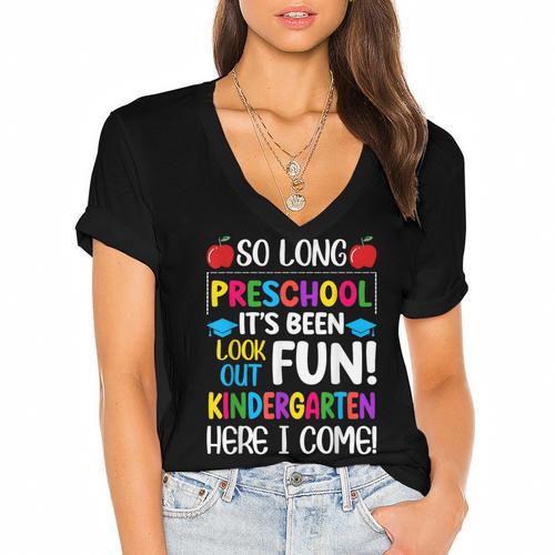 So Long Preschool Kindergarten Here I Come Graduation Women's Jersey Short Sleeve Deep V-Neck Tshirt				 - Best Gift Smart