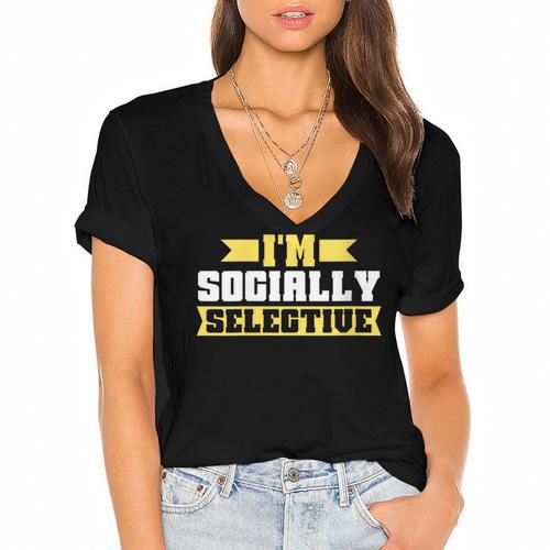 Im Socially Selective Introvert Women's Jersey Short Sleeve Deep V-Neck Tshirt				 - Raresse