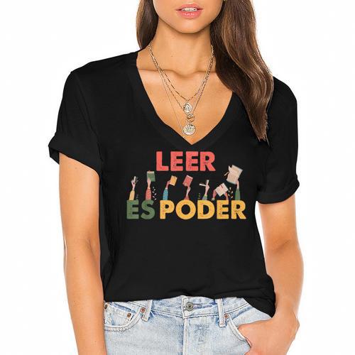 Spanish Reading Book Lover Teacher Maestra Leer Es Poder For Men Women Women's Jersey Short Sleeve Deep V-Neck Tshirt				 - Bookorys DE