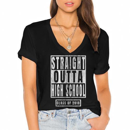 Straight Outta High School s Graduation Women's Jersey Short Sleeve Deep V-Neck Tshirt				 - Best Gift Smart