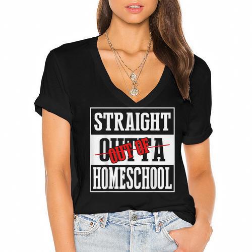 Straight Outta Homeschool Shirt Graduation Women's Jersey Short Sleeve Deep V-Neck Tshirt				 - Best Gift Smart