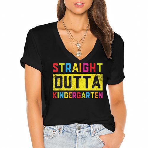 Straight Outta Kindergarten TShirt Graduation Kid Women's Jersey Short Sleeve Deep V-Neck Tshirt				 - Best Gift Smart