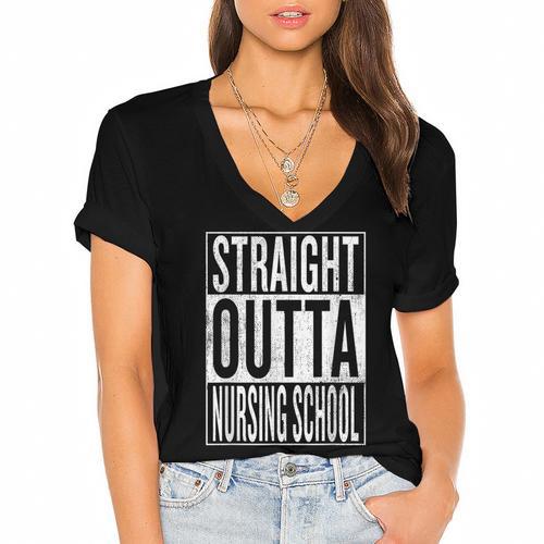 Straight Outta Nursing School Great Graduation Shirt Women's Jersey Short Sleeve Deep V-Neck Tshirt - Best Gift Smart