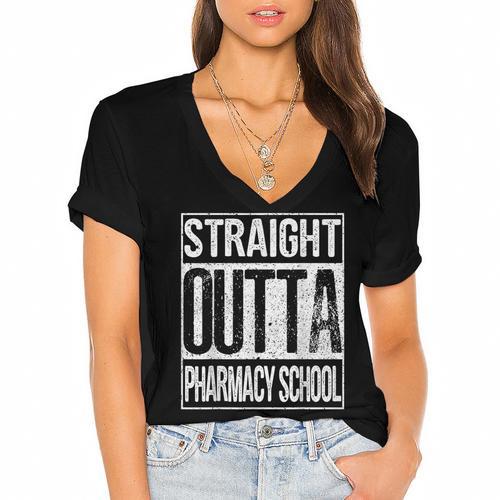Straight Outta Pharmacy School Shirt Graduation Women's Jersey Short Sleeve Deep V-Neck Tshirt				 - Best Gift Smart