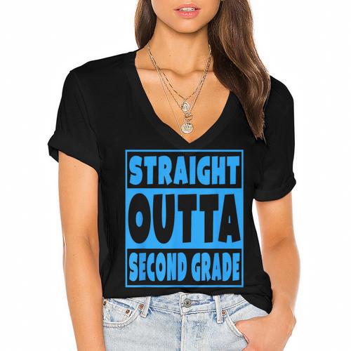 Straight Outta Second Grade Graduation Class Women's Jersey Short Sleeve Deep V-Neck Tshirt				 - Best Gift Smart