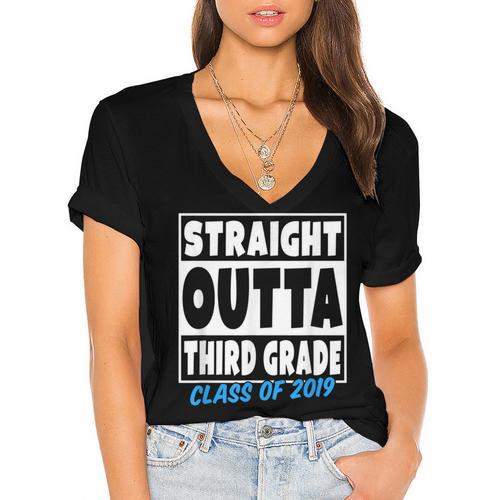 Straight Outta Third Grade Class Of 2019 Graduation Women's Jersey Short Sleeve Deep V-Neck Tshirt				 - Best Gift Smart