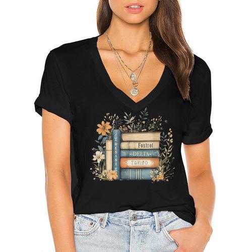 Subtle Book Anti Trump Women Book Loves Retro Women's Jersey Short Sleeve Deep V-Neck Tshirt				 - Bookorys UK
