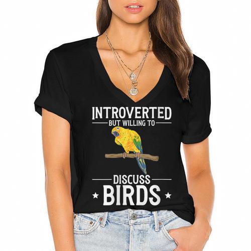 Sun Conure Introvert Parrot Bird Sun Conure Women's Jersey Short Sleeve Deep V-Neck Tshirt				 - Raresse