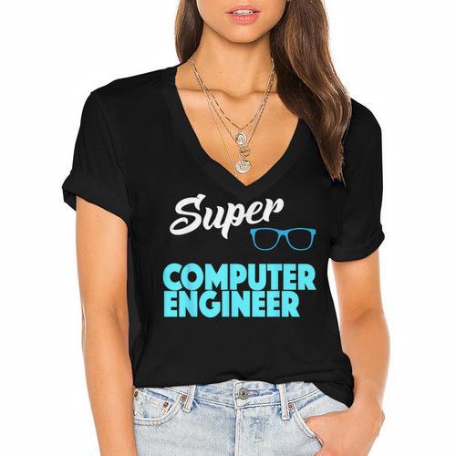 Super Computer Engineer New Job Graduation Women's Jersey Short Sleeve Deep V-Neck Tshirt - Best Gift Smart