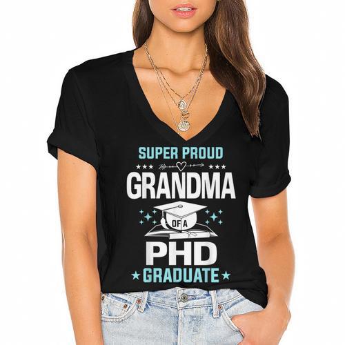 Super Proud Grandma Of A PHD Graduate Senior Graduation Women's Jersey Short Sleeve Deep V-Neck Tshirt - Best Gift Smart