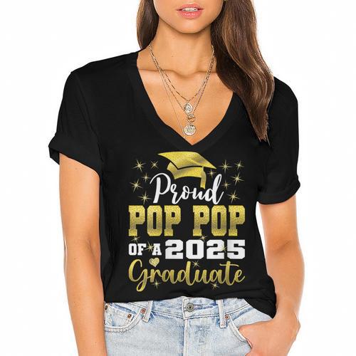 Super Proud Pop Pop Of 2025 Graduate Graduation Family Women's Jersey Short Sleeve Deep V-Neck Tshirt				 - Best Gift Smart