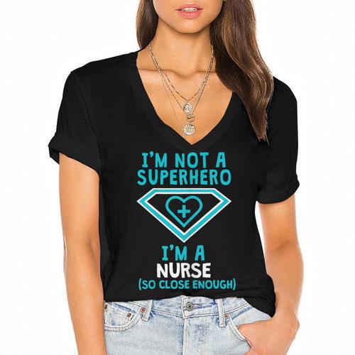 Superhero RN Nurse Shirt Graduation Women's Jersey Short Sleeve Deep V-Neck Tshirt				 - Best Gift Smart