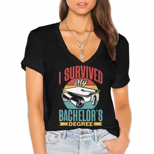 I Survived My Bachelor's Degree Party Bachelor Graduation Women's Jersey Short Sleeve Deep V-Neck Tshirt				 - Best Gift Smart