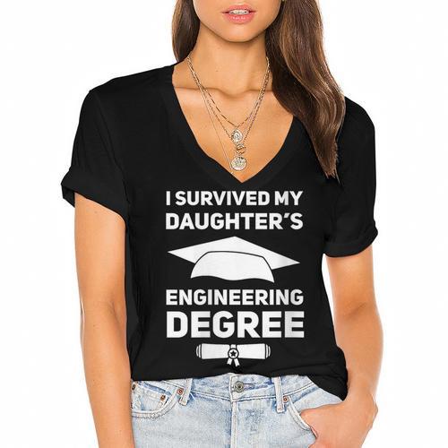 I Survived My Daughter's Engineering Degree Graduation Women's Jersey Short Sleeve Deep V-Neck Tshirt				 - Best Gift Smart