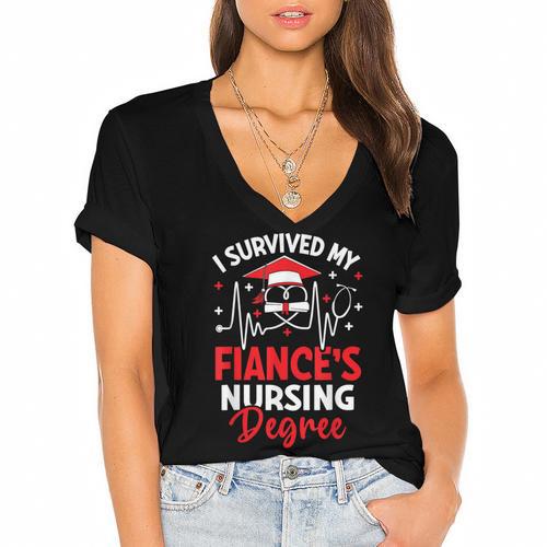 i Survived My Fiance's Nursing Degree Graduation Gifts Women's Jersey Short Sleeve Deep V-Neck Tshirt				 - Best Gift Smart