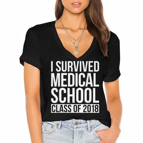 I Survived Medical School Class Of 2018 Graduation Shirt Women's Jersey Short Sleeve Deep V-Neck Tshirt				 - Best Gift Smart