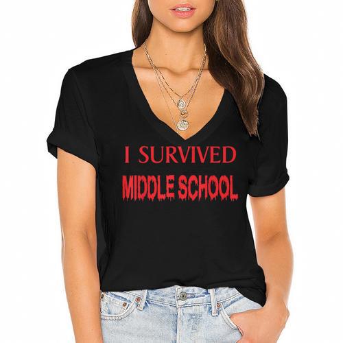 I Survived Middle School Graduation Shirt T-Shirt Women's Jersey Short Sleeve Deep V-Neck Tshirt				 - Best Gift Smart