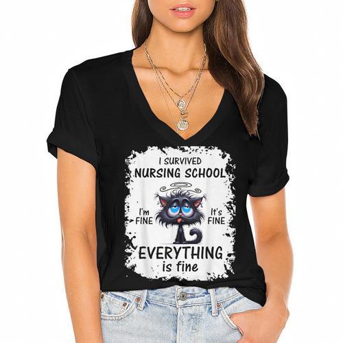 I Survived Nursing School Graduation 2025 Women's Jersey Short Sleeve Deep V-Neck Tshirt				 - Best Gift Smart