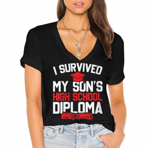 I Survived My Son's High School Diploma Graduation Women's Jersey Short Sleeve Deep V-Neck Tshirt				 - Best Gift Smart
