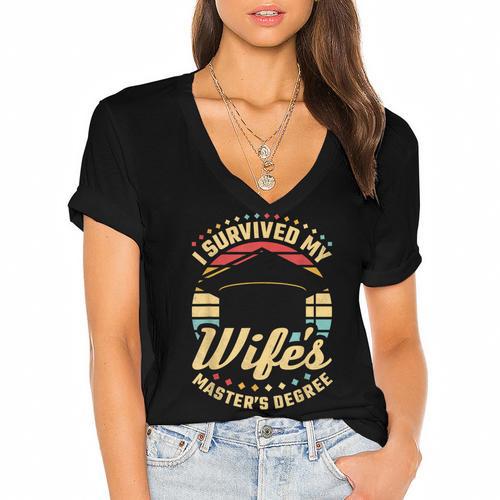 Survived My Wife's Master's Degree College Graduation Women's Jersey Short Sleeve Deep V-Neck Tshirt				 - Best Gift Smart