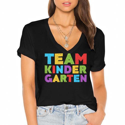 Team Kindergarten Shirt Teacher Back To School Graduation Men Women Girls Kids Women's Jersey Short Sleeve Deep V-Neck Tshirt - Best Gift Smart