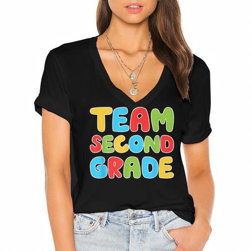 Team Second Grade Shirt 2nd Grade Back To School Graduation Women's Jersey Short Sleeve Deep V-Neck Tshirt				 - Best Gift Smart