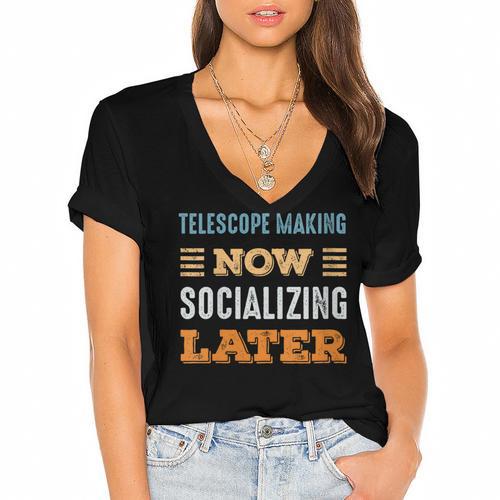 Telescope Making Now Minimal Socializing Introvert Vintage Women's Jersey Short Sleeve Deep V-Neck Tshirt - Raresse