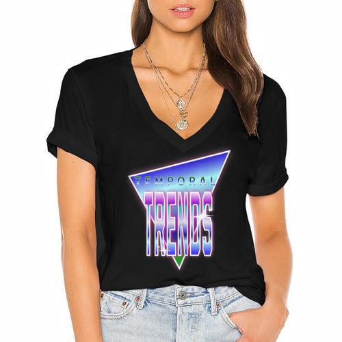 Temporal Trends Vaporwave Style Retro Nostalgia Look Women's Jersey Short Sleeve Deep V-Neck Tshirt - Figerry