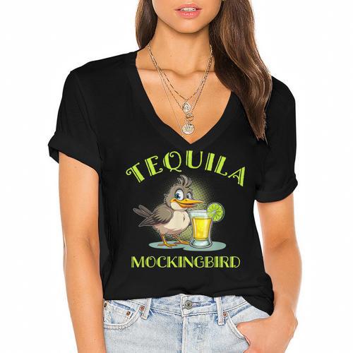 Tequila Mockingbird For Book Lovers And Writers Women's Jersey Short Sleeve Deep V-Neck Tshirt				 - Bookorys DE