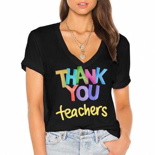 Thank You Teacher Appreciation Graduation Men Women Girls Kids Women's Jersey Short Sleeve Deep V-Neck Tshirt				 - Best Gift Smart