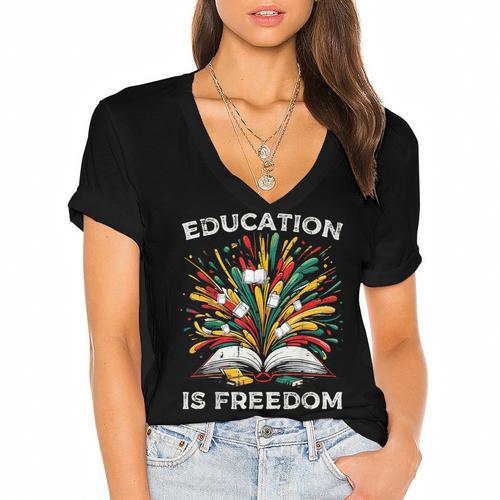 History Book Education Freedom Teacher Women Men Kids Women's Jersey Short Sleeve Deep V-Neck Tshirt				 - Bookorys