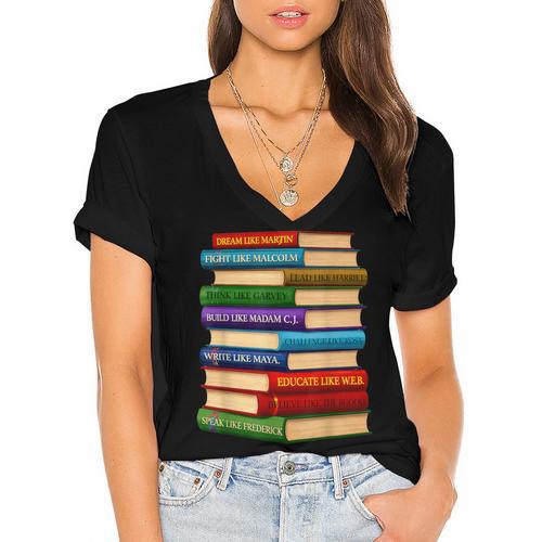 History Month Educated Black Leaders Reading Books Women's Jersey Short Sleeve Deep V-Neck Tshirt - Bookorys