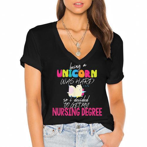Unicorn Nursing Degree Graduation T-Shirt Registered Nurse Women's Jersey Short Sleeve Deep V-Neck Tshirt - Best Gift Smart