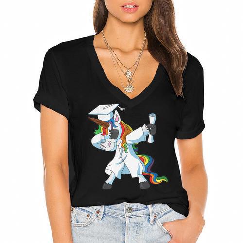 Unicorn Student Graduation 2022 Boys Girls Teenagers Teen Women's Jersey Short Sleeve Deep V-Neck Tshirt				 - Best Gift Smart
