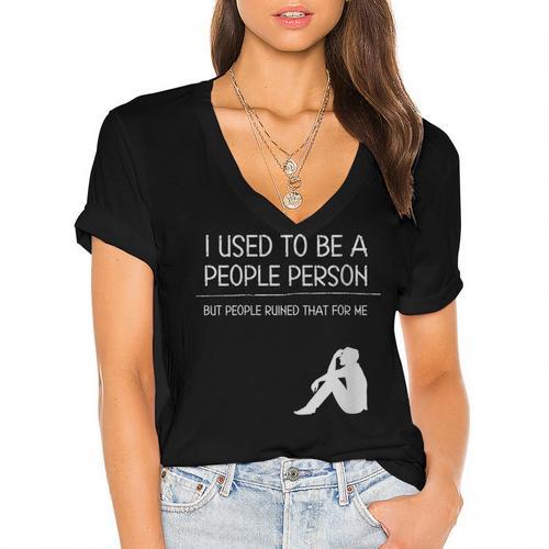 I Used To Be A People Person Introvert Women's Jersey Short Sleeve Deep V-Neck Tshirt - Raresse