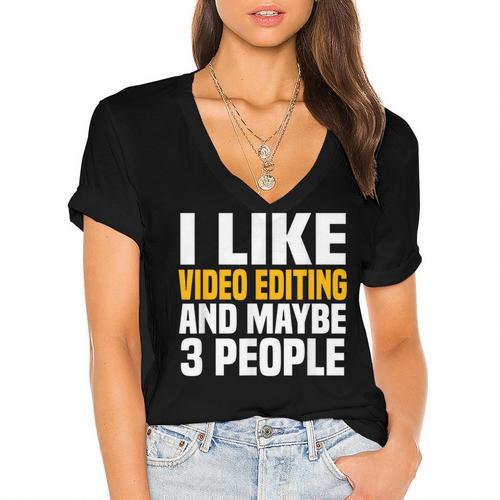 Video Editor Introvert Editing Production Filmmaking Job Women's Jersey Short Sleeve Deep V-Neck Tshirt - Raresse
