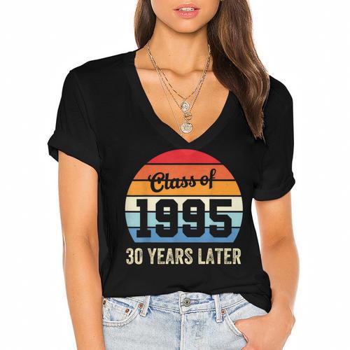 Vintage Class Of 1995 30 Years Later Reunion 30th Graduation Women's Jersey Short Sleeve Deep V-Neck Tshirt				 - Best Gift Smart