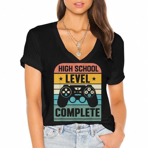 Vintage Class Of 2024 High School Graduation Student Women's Jersey Short Sleeve Deep V-Neck Tshirt				 - Best Gift Smart