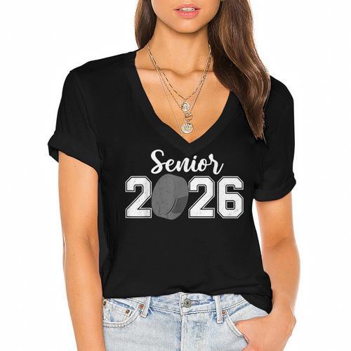 Vintage Class Of 2026 Hockey Senior 2026 Graduation 2026 Women's Jersey Short Sleeve Deep V-Neck Tshirt				 - Best Gift Smart