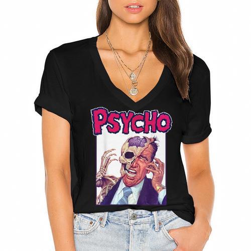 Vintage Movie Horror Poster Comic Book Graphic Film Night Women's Jersey Short Sleeve Deep V-Neck Tshirt - Bookorys