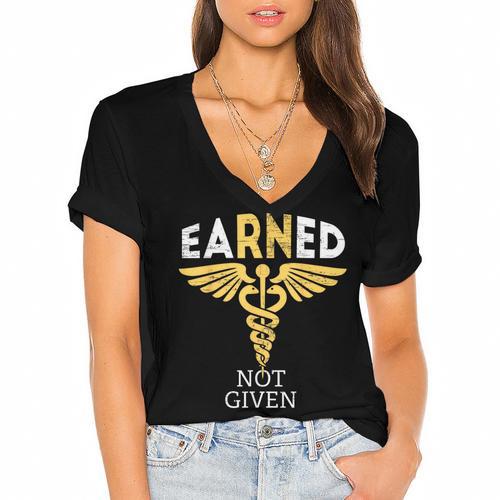 Vintage Nursing Medical Nurses Week Graduation Earned Not Given RN Registered Nurse For Men Women Women's Jersey Short Sleeve Deep V-Neck Tshirt				 - Best Gift Smart
