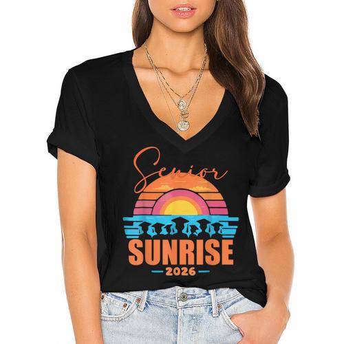 Vintage SENIOR SUNRISE 2026 Seniors Of Class Graduation Women's Jersey Short Sleeve Deep V-Neck Tshirt				 - Best Gift Smart