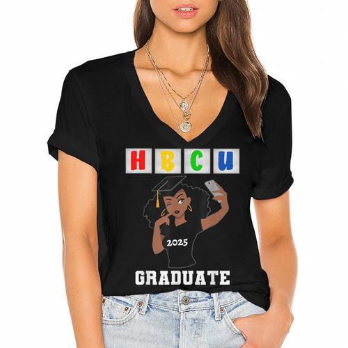 Women HBCU Grad 2025 College Graduation Apparel Women's Jersey Short Sleeve Deep V-Neck Tshirt				 - Best Gift Smart