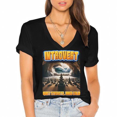 World Introvert Day Quiet Strength Inner Calm Women's Jersey Short Sleeve Deep V-Neck Tshirt - Raresse