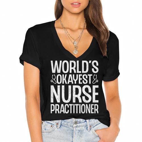 World's Okayest Nurse Practitioner NP Graduation Women's Jersey Short Sleeve Deep V-Neck Tshirt				 - Best Gift Smart