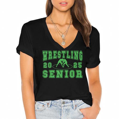 Wrestling Senior Night Wrestling Senior 2025 Graduation 32 Women's Jersey Short Sleeve Deep V-Neck Tshirt				 - Best Gift Smart